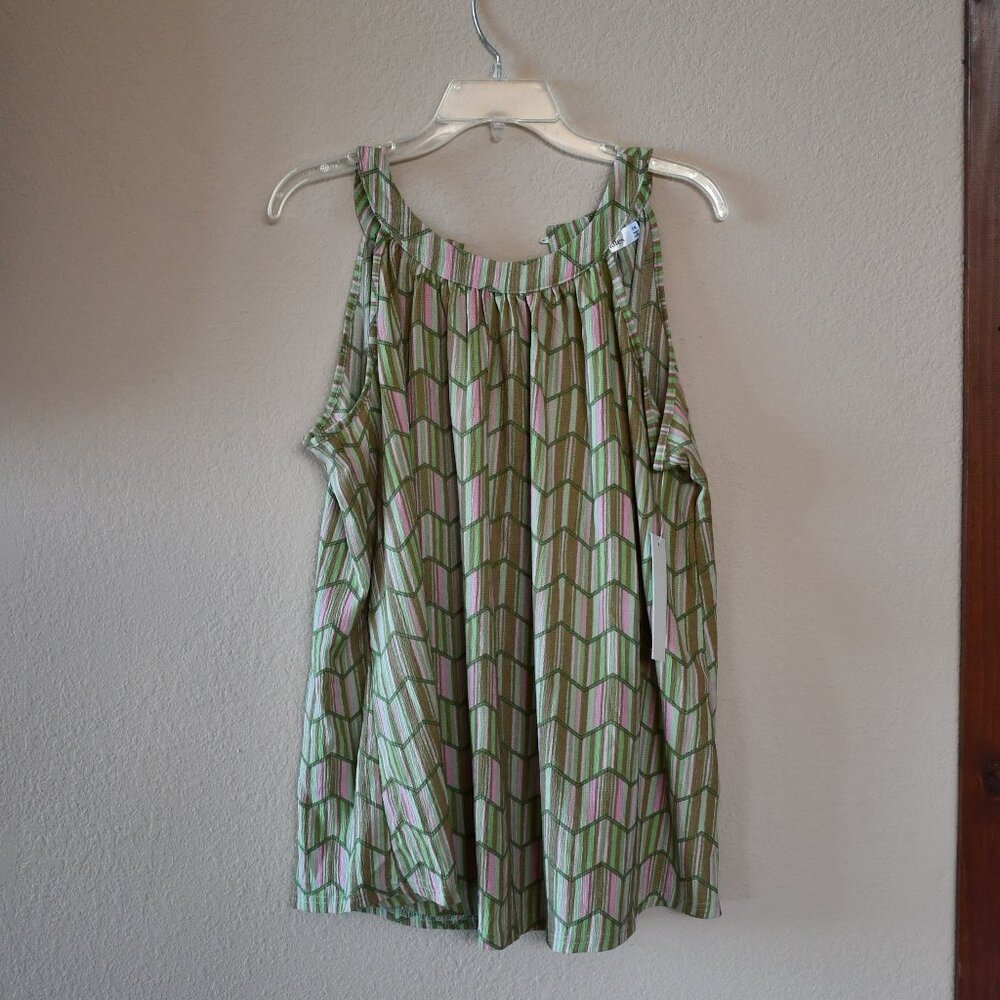 Trendmates Plus Multi-Colored Striped High Neck Sleeveless Top Size 1X